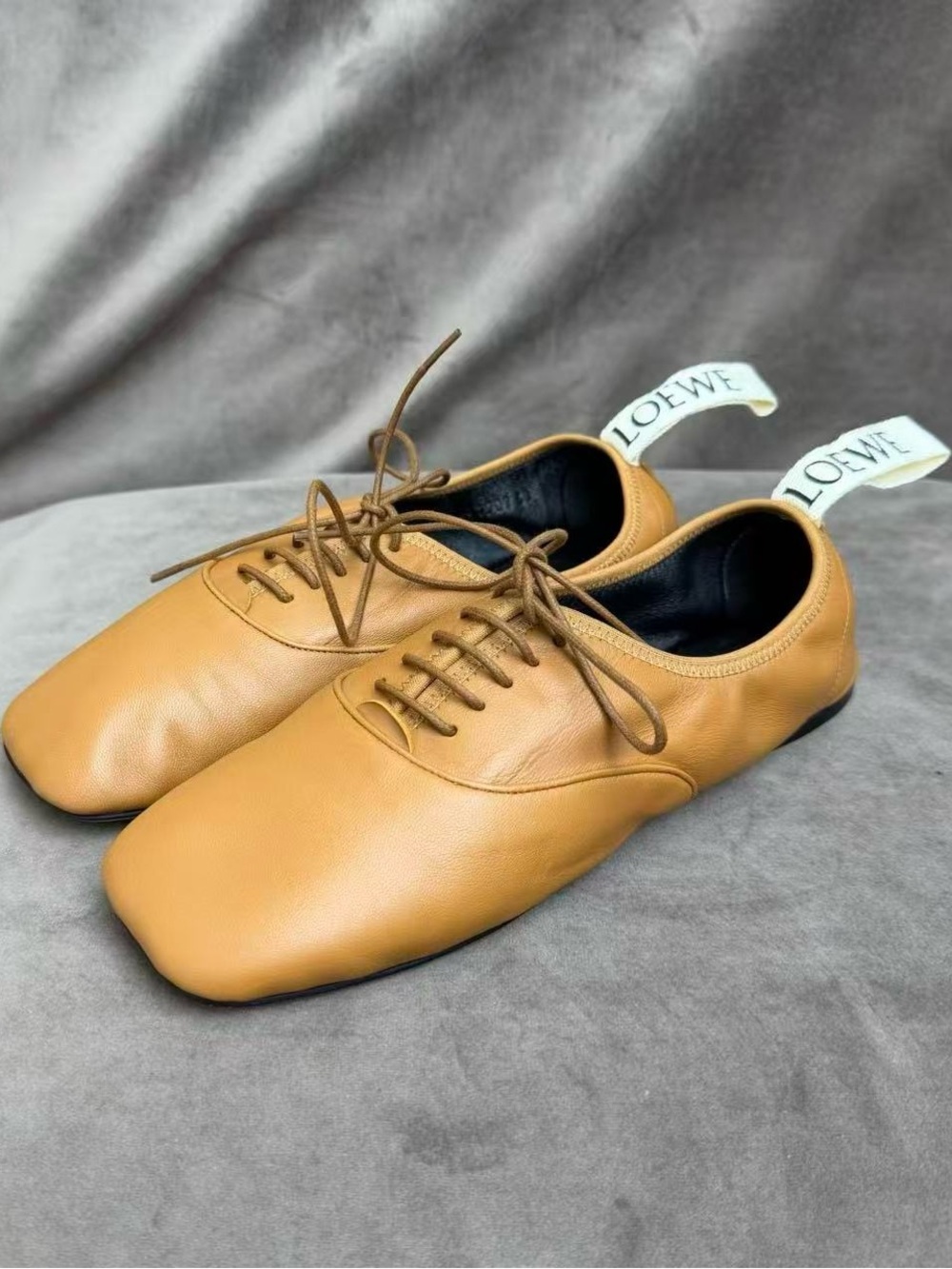 Loewe Tan Leather Lace-Up Ballet-Derby Shoes